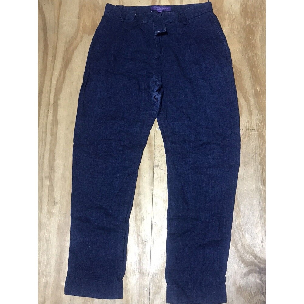 Ralph Lauren Pants Womens 4 Purple Label Blue Linen  Made In Italy @n4 (J)